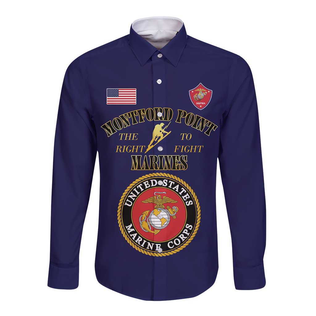 African American Marine Corps Legacy Long Sleeve Button Shirt Montford Point Heritage Navy Blue - Wonder Print Shop