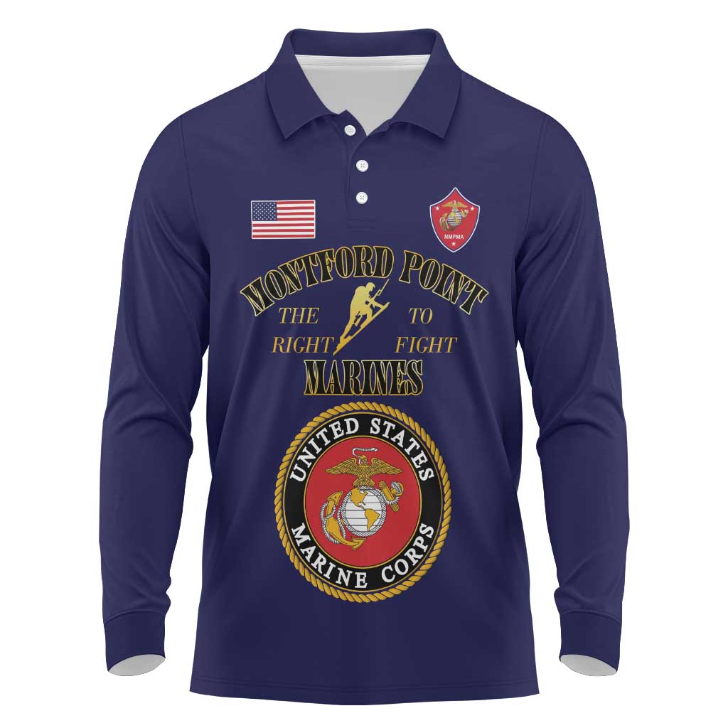 African American Marine Corps Legacy Long Sleeve Polo Shirt Montford Point Heritage Navy Blue - Wonder Print Shop