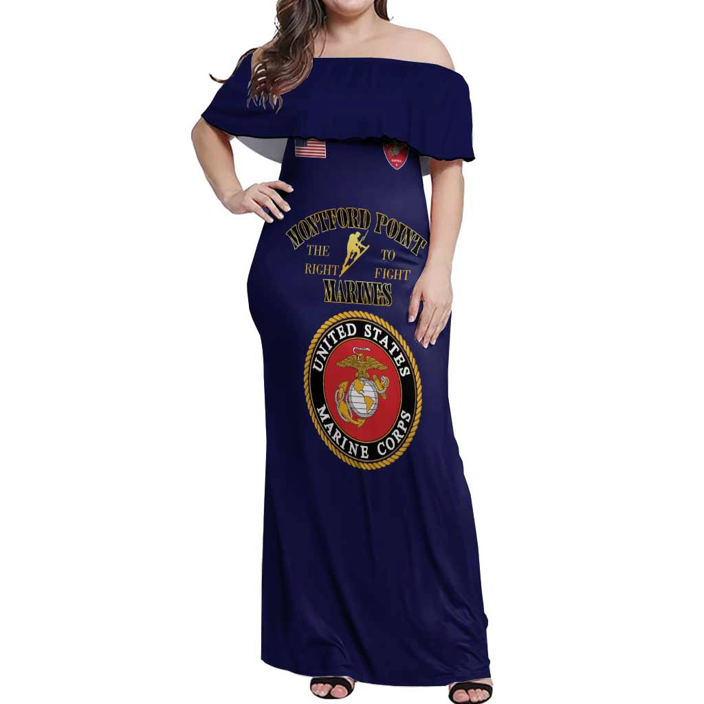 African American Marine Corps Legacy Off Shoulder Maxi Dress Montford Point Heritage Navy Blue - Wonder Print Shop