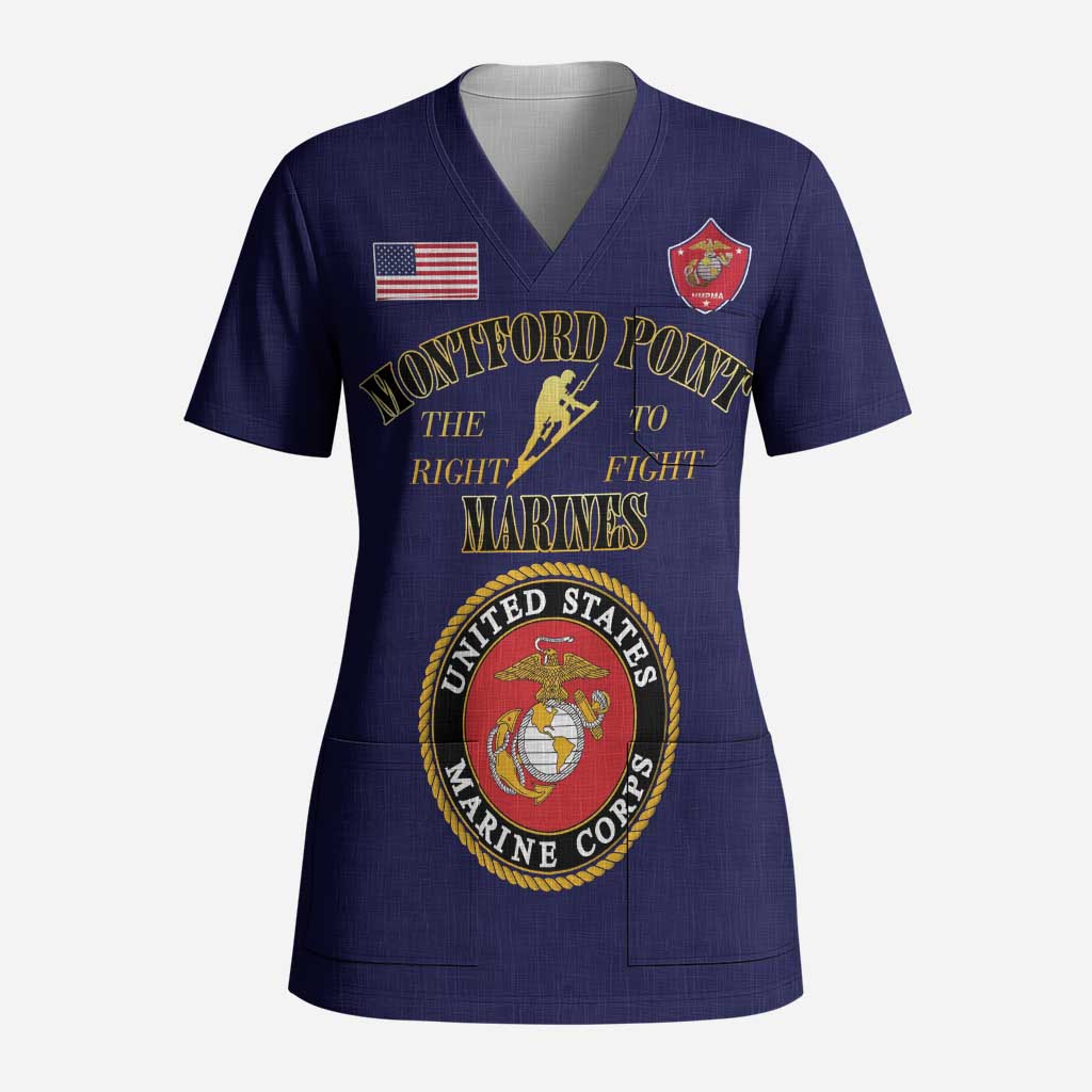 African American Marine Corps Legacy Scrub Top Montford Point Heritage Navy Blue - Wonder Print Shop
