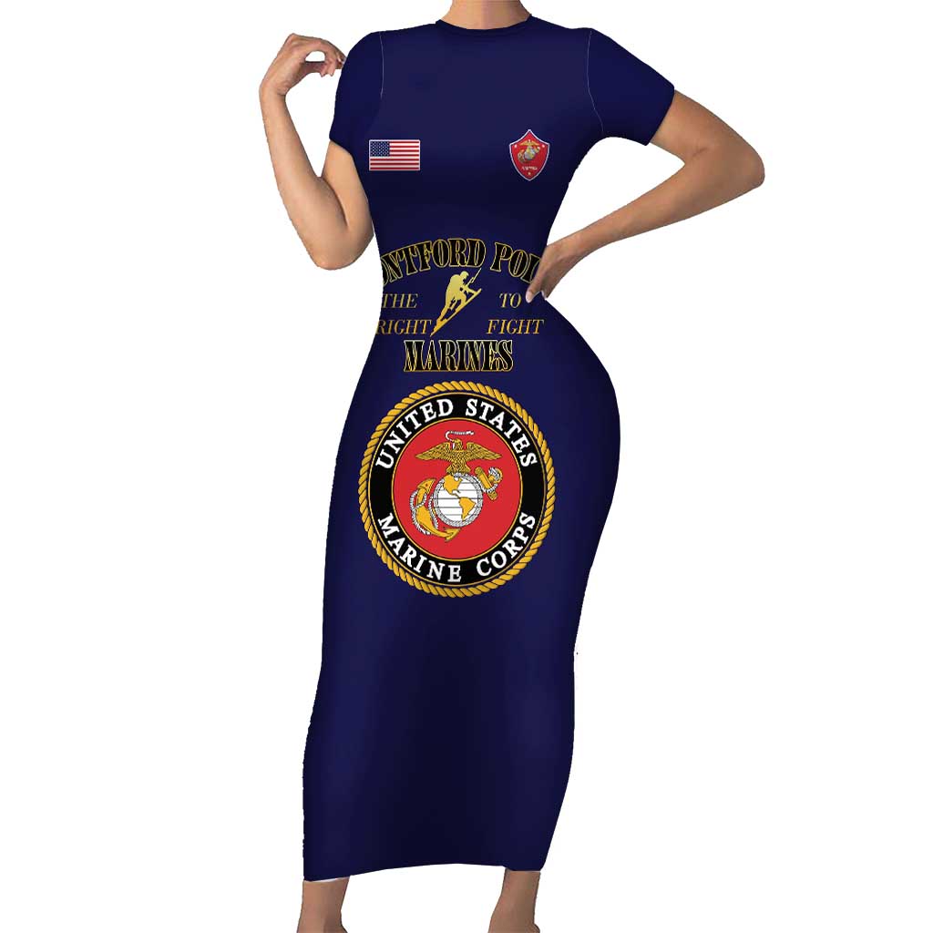 African American Marine Corps Legacy Short Sleeve Bodycon Dress Montford Point Heritage Navy Blue - Wonder Print Shop