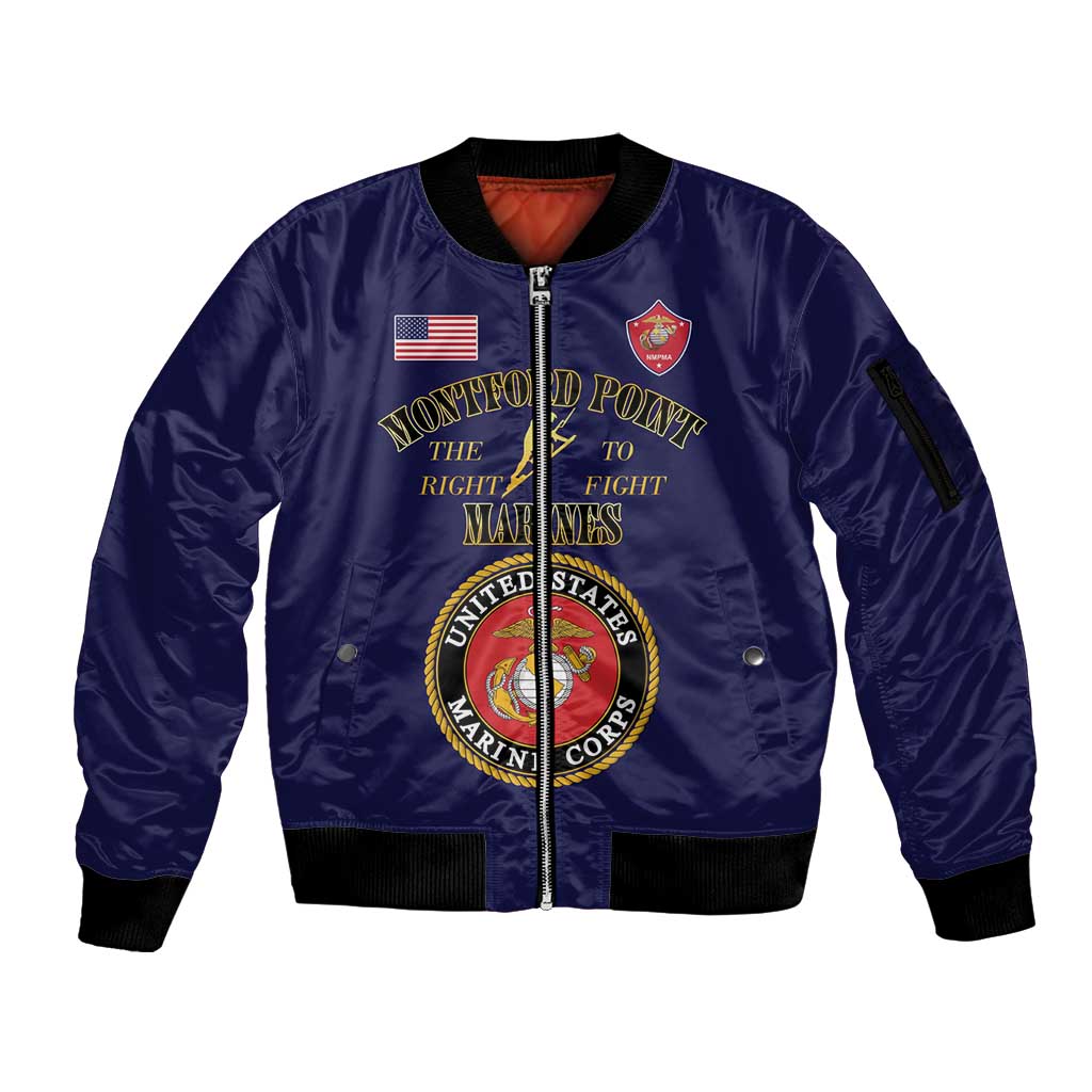 African American Marine Corps Legacy Sleeve Zip Bomber Jacket Montford Point Heritage Navy Blue - Wonder Print Shop