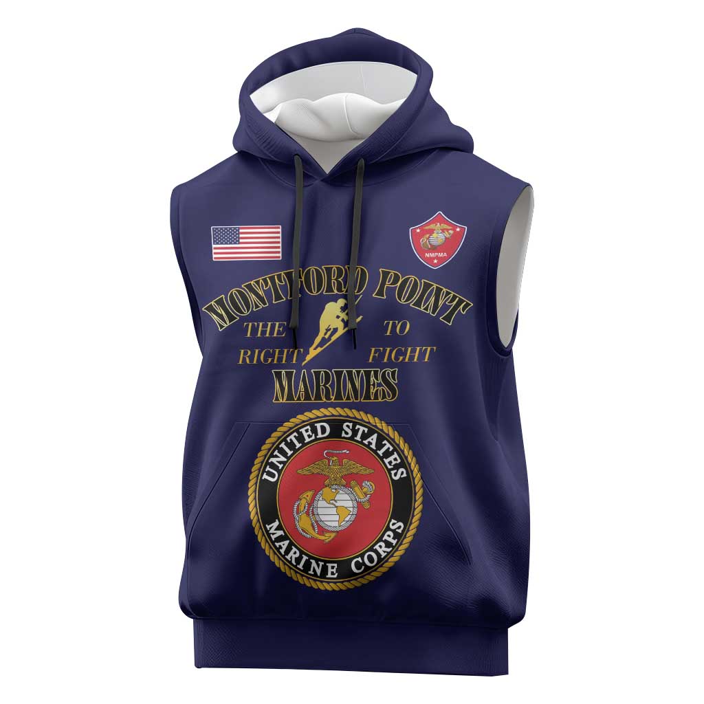 African American Marine Corps Legacy Sleeveless Hoodie Montford Point Heritage Navy Blue - Wonder Print Shop