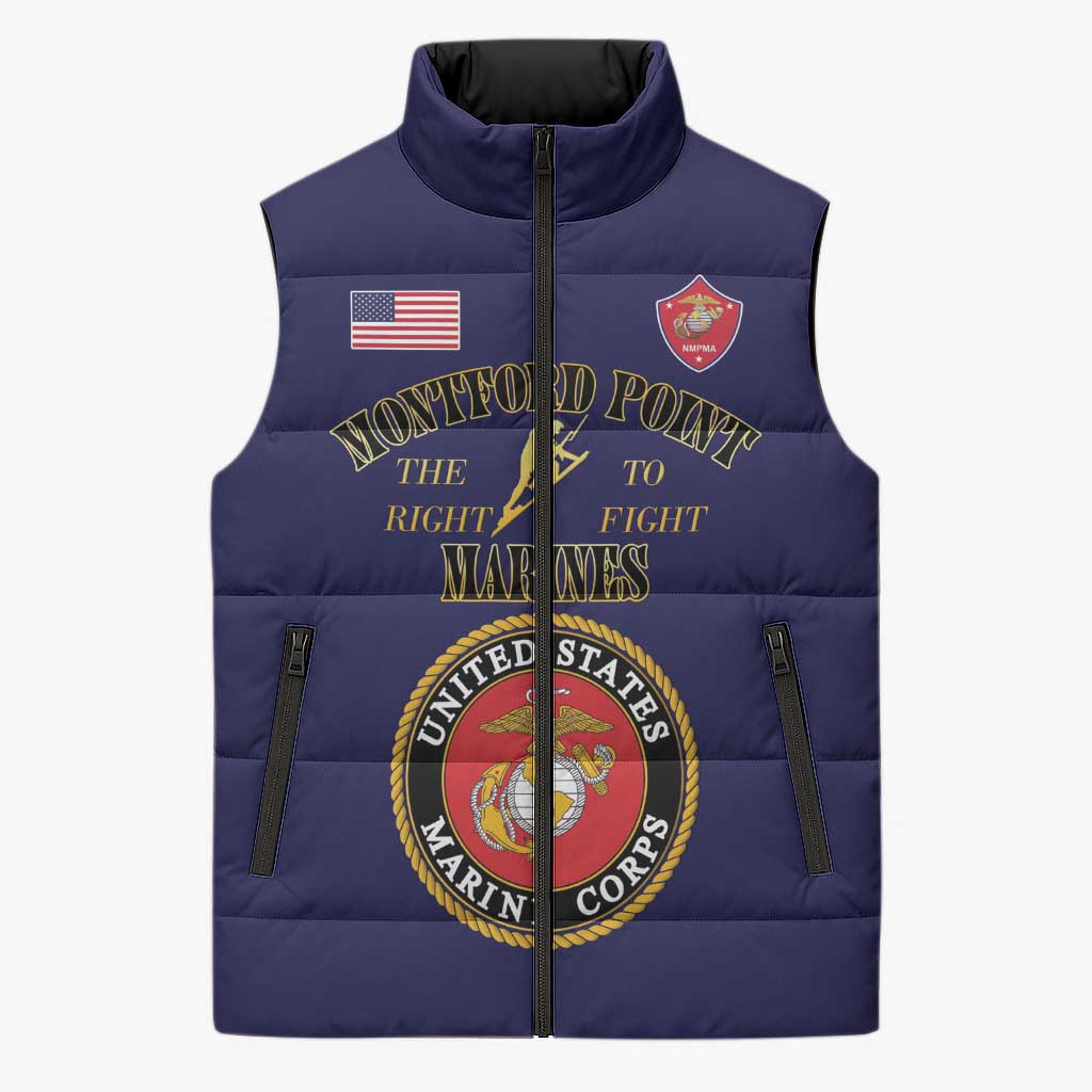 African American Marine Corps Legacy Sleeveless Puffer Jacket Montford Point Heritage Navy Blue - Wonder Print Shop