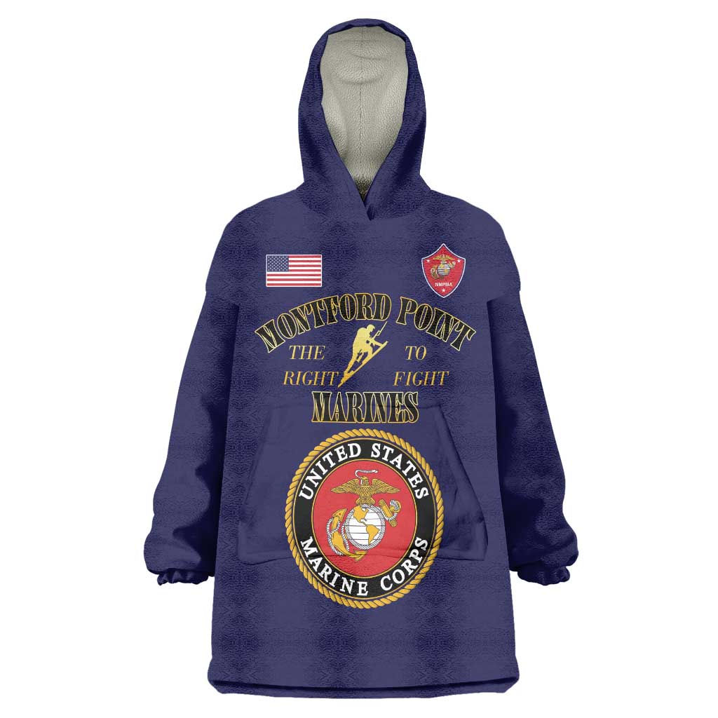 African American Marine Corps Legacy Wearable Blanket Hoodie Montford Point Heritage Navy Blue - Wonder Print Shop