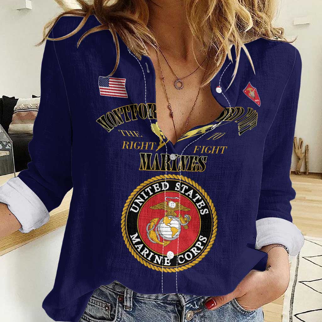 African American Marine Corps Legacy Women Casual Shirt Montford Point Heritage Navy Blue - Wonder Print Shop