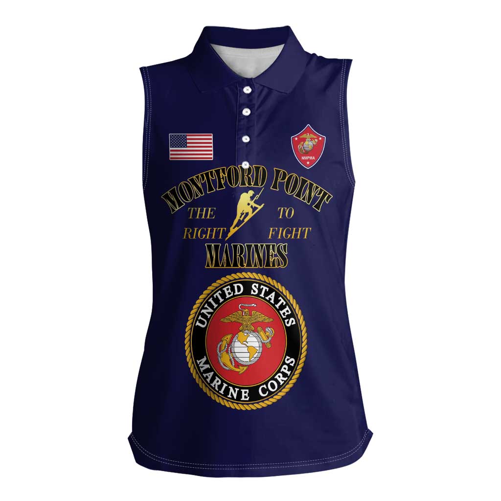 African American Marine Corps Legacy Women Sleeveless Polo Shirt Montford Point Heritage Navy Blue - Wonder Print Shop
