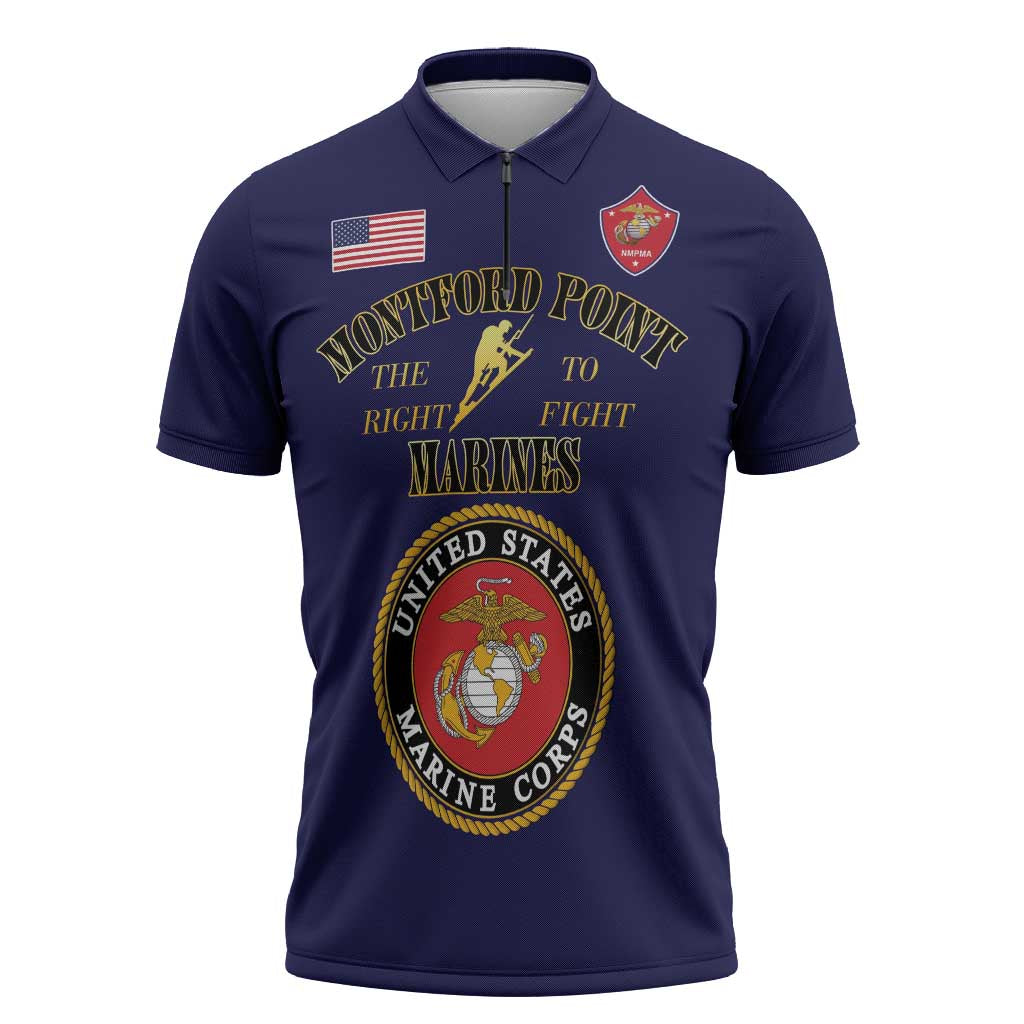 African American Marine Corps Legacy Zipper Polo Shirt Montford Point Heritage Navy Blue - Wonder Print Shop