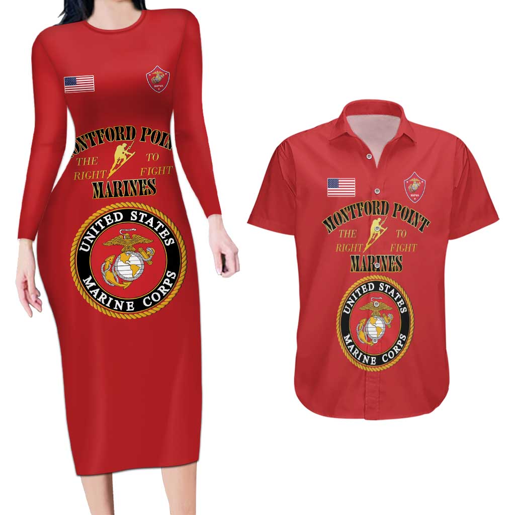 African American Marine Corps Legacy Couples Matching Long Sleeve Bodycon Dress and Hawaiian Shirt Montford Point Heritage Red - Wonder Print Shop