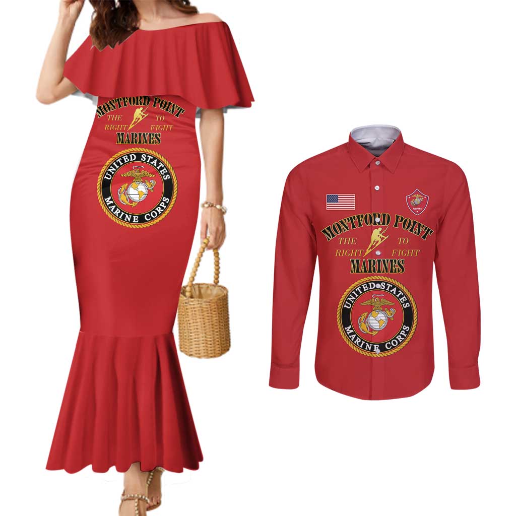 African American Marine Corps Legacy Couples Matching Mermaid Dress and Long Sleeve Button Shirt Montford Point Heritage Red - Wonder Print Shop