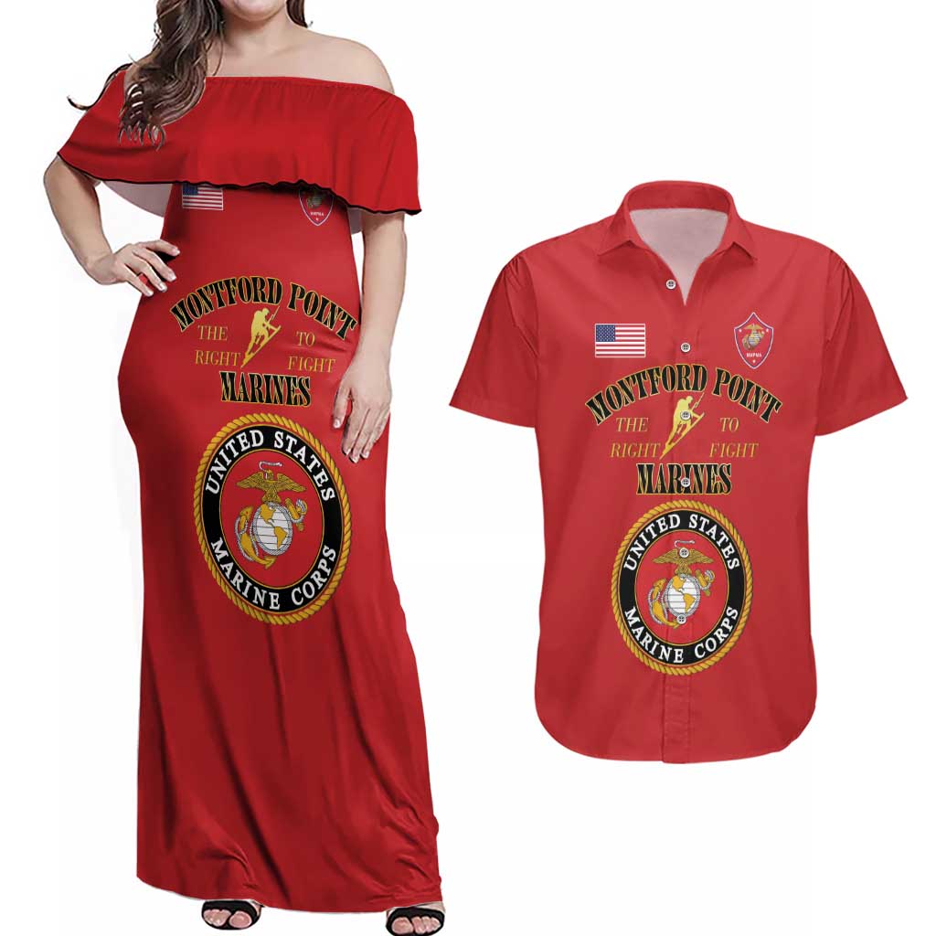 African American Marine Corps Legacy Couples Matching Off Shoulder Maxi Dress and Hawaiian Shirt Montford Point Heritage Red - Wonder Print Shop