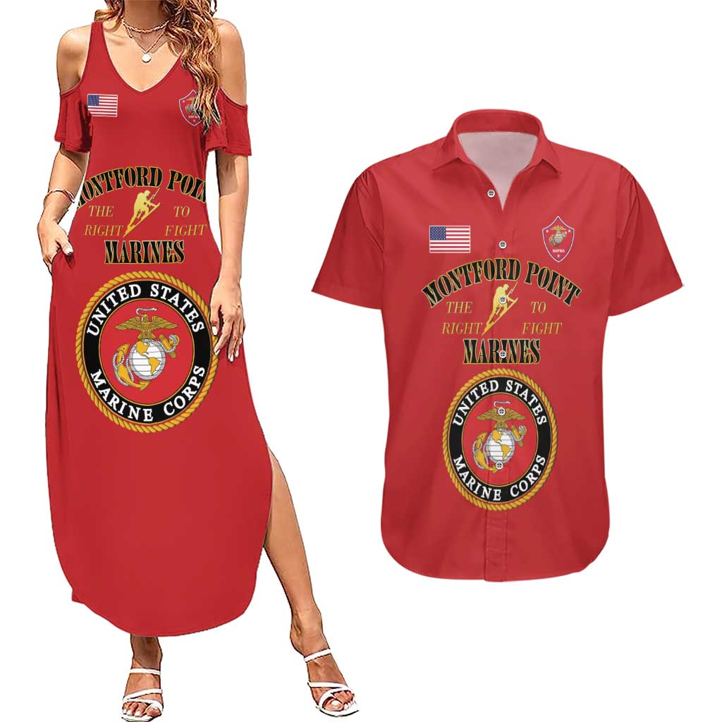 African American Marine Corps Legacy Couples Matching Summer Maxi Dress and Hawaiian Shirt Montford Point Heritage Red - Wonder Print Shop