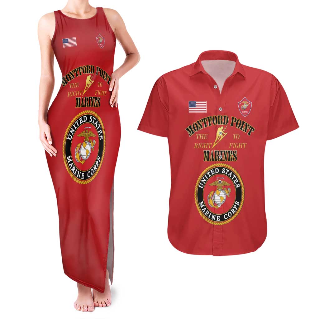 African American Marine Corps Legacy Couples Matching Tank Maxi Dress and Hawaiian Shirt Montford Point Heritage Red - Wonder Print Shop