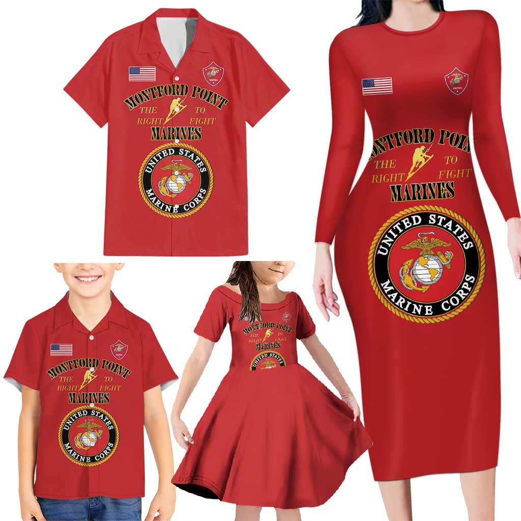 African American Marine Corps Legacy Family Matching Long Sleeve Bodycon Dress and Hawaiian Shirt Montford Point Heritage Red - Wonder Print Shop