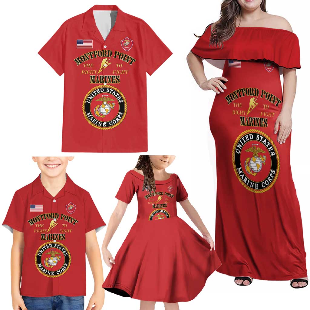 African American Marine Corps Legacy Family Matching Off Shoulder Maxi Dress and Hawaiian Shirt Montford Point Heritage Red - Wonder Print Shop