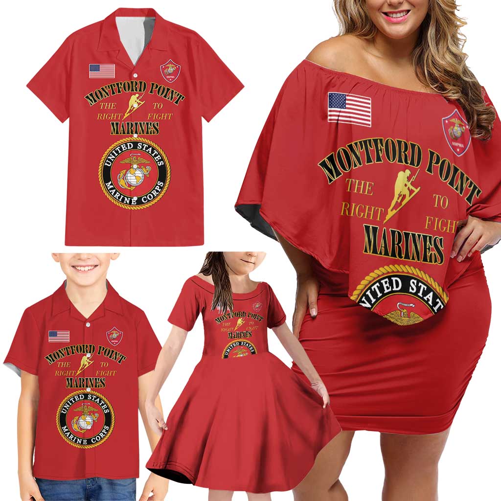African American Marine Corps Legacy Family Matching Off Shoulder Short Dress and Hawaiian Shirt Montford Point Heritage Red - Wonder Print Shop