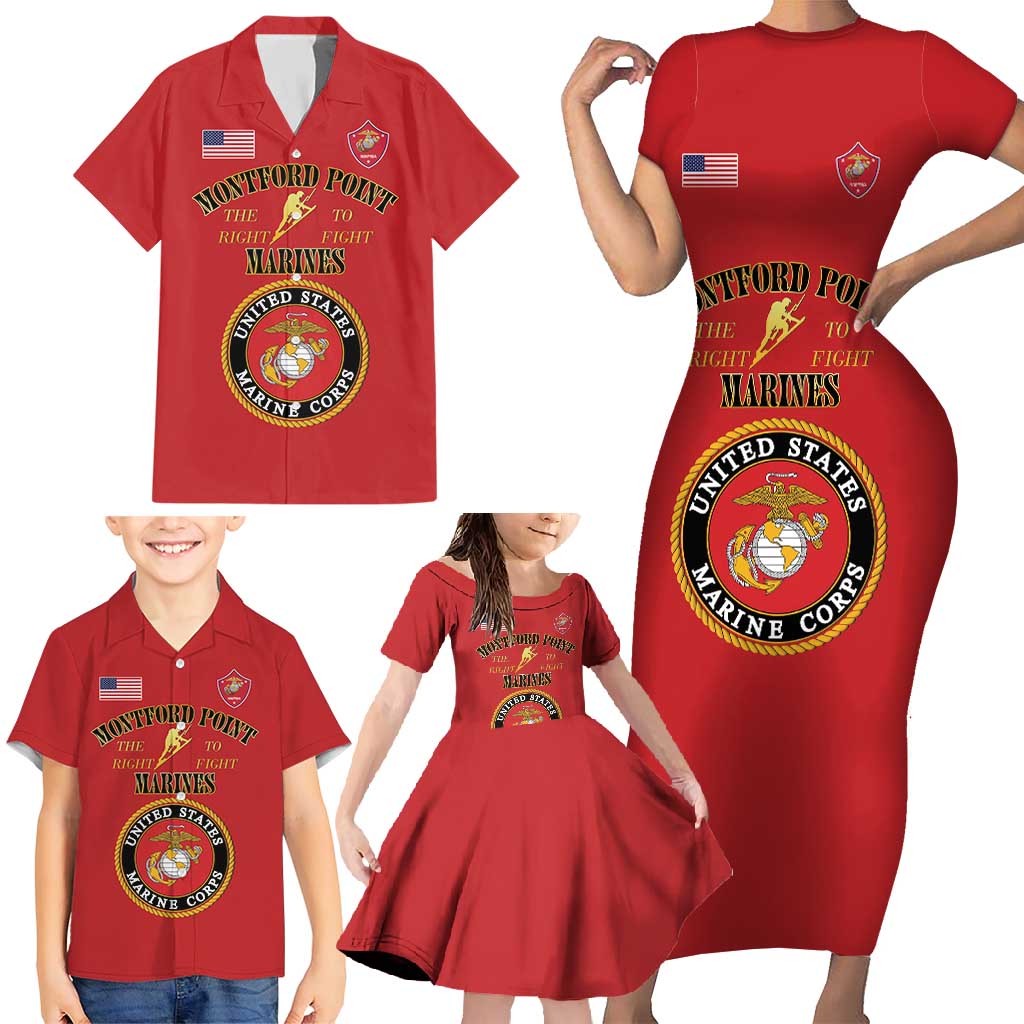 African American Marine Corps Legacy Family Matching Short Sleeve Bodycon Dress and Hawaiian Shirt Montford Point Heritage Red - Wonder Print Shop