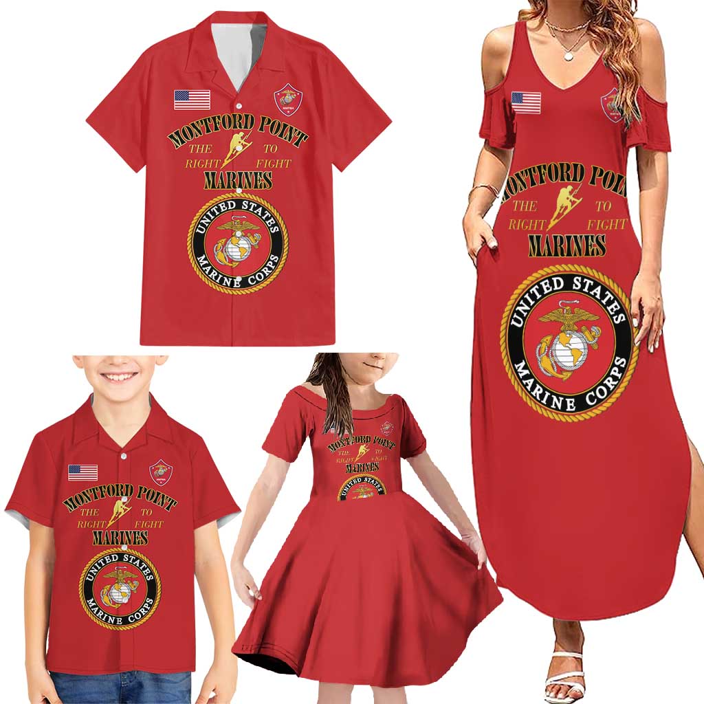 African American Marine Corps Legacy Family Matching Summer Maxi Dress and Hawaiian Shirt Montford Point Heritage Red - Wonder Print Shop