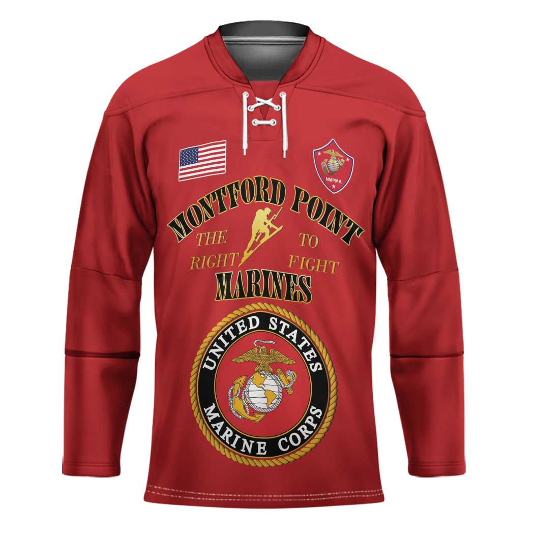 African American Marine Corps Legacy Hockey Jersey Montford Point Heritage Red - Wonder Print Shop