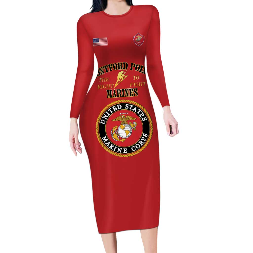 African American Marine Corps Legacy Long Sleeve Bodycon Dress Montford Point Heritage Red - Wonder Print Shop