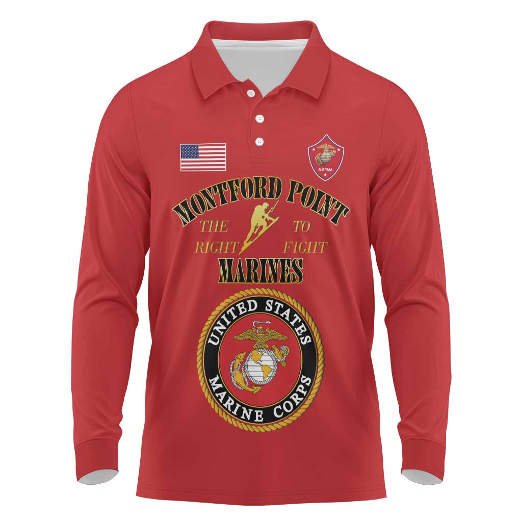 African American Marine Corps Legacy Long Sleeve Polo Shirt Montford Point Heritage Red - Wonder Print Shop