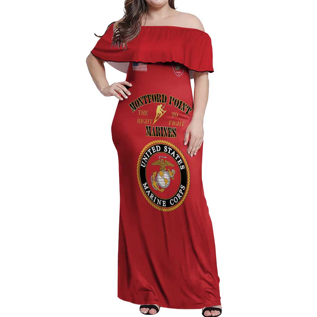 African American Marine Corps Legacy Off Shoulder Maxi Dress Montford Point Heritage Red - Wonder Print Shop