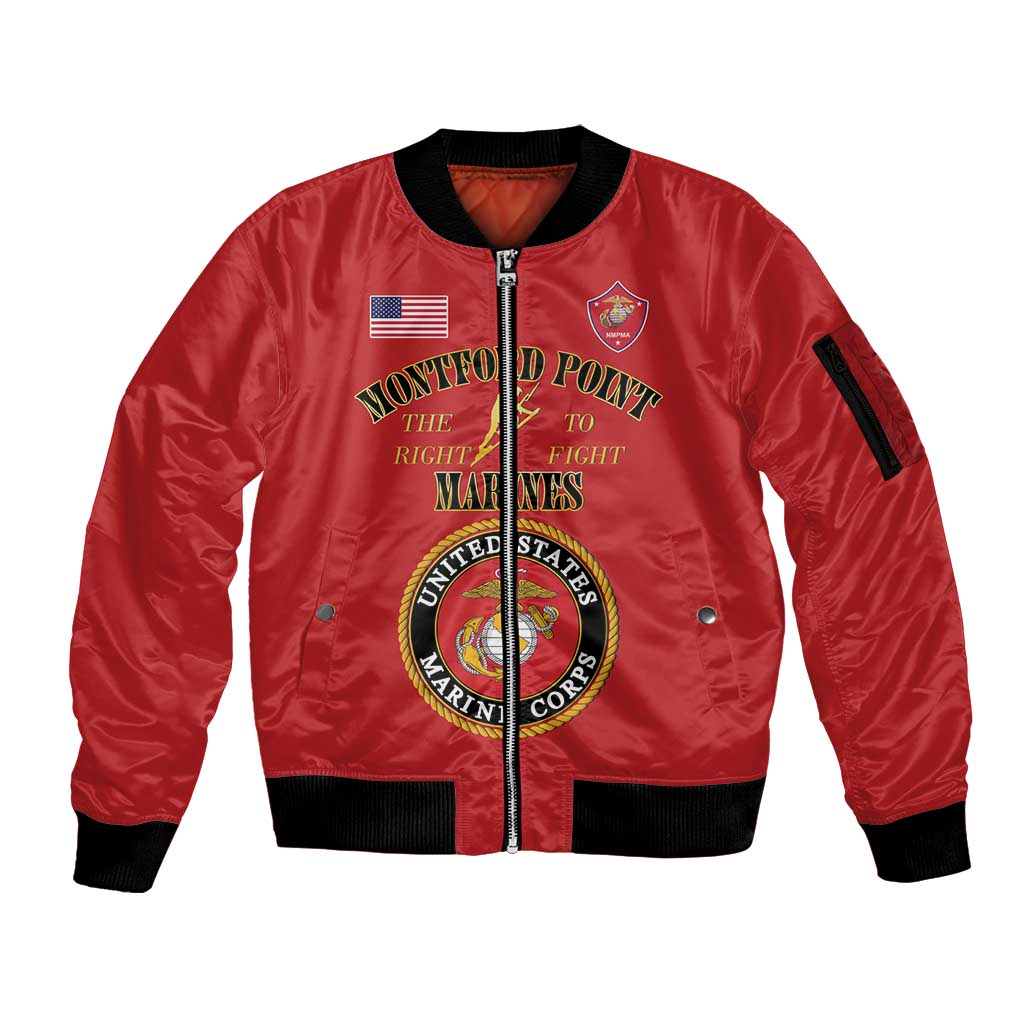 African American Marine Corps Legacy Sleeve Zip Bomber Jacket Montford Point Heritage Red - Wonder Print Shop