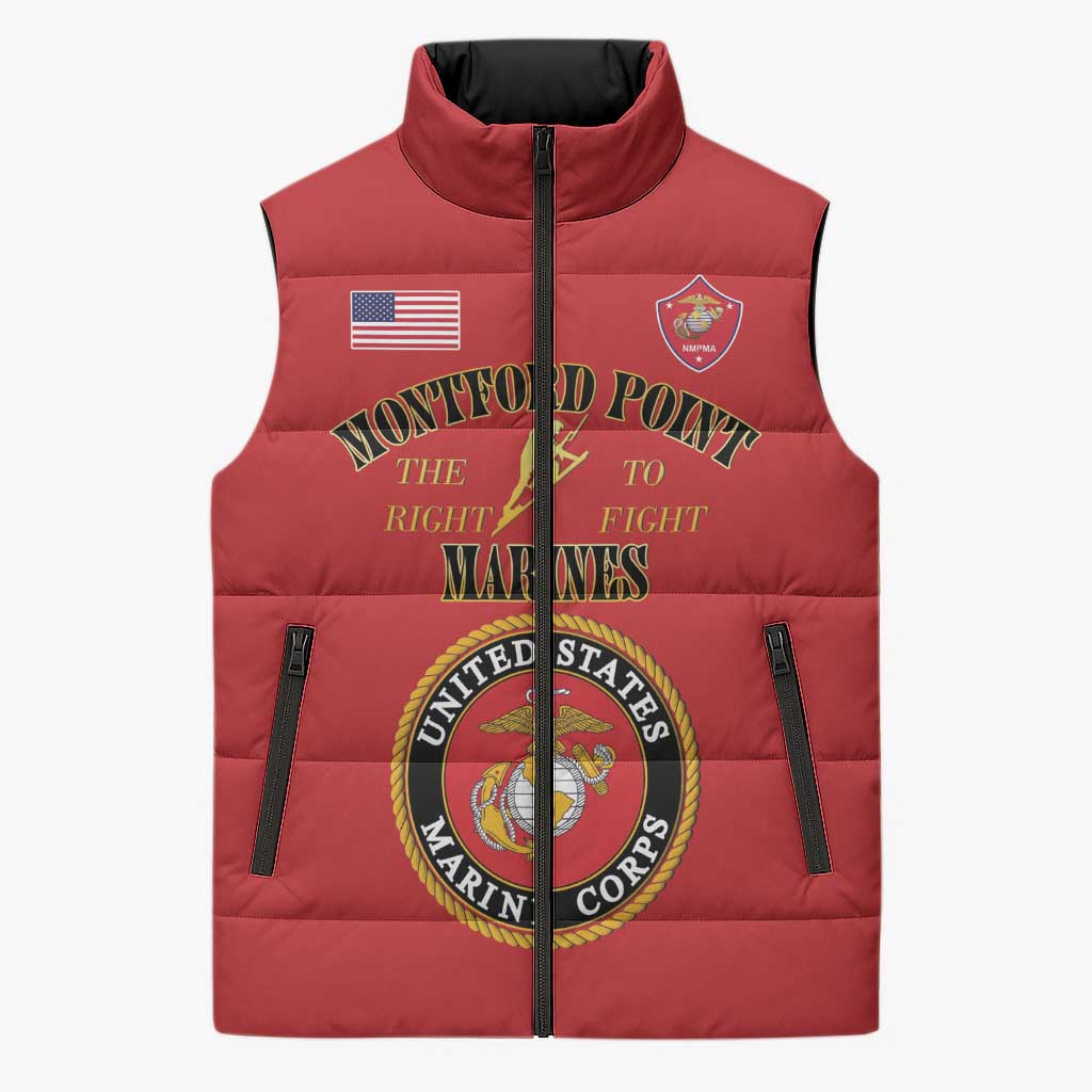 African American Marine Corps Legacy Sleeveless Puffer Jacket Montford Point Heritage Red - Wonder Print Shop