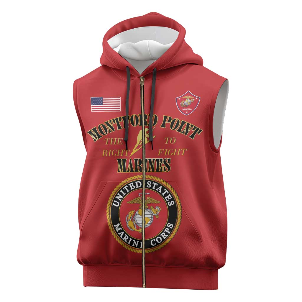 African American Marine Corps Legacy Sleeveless Zip Hoodie Montford Point Heritage Red - Wonder Print Shop
