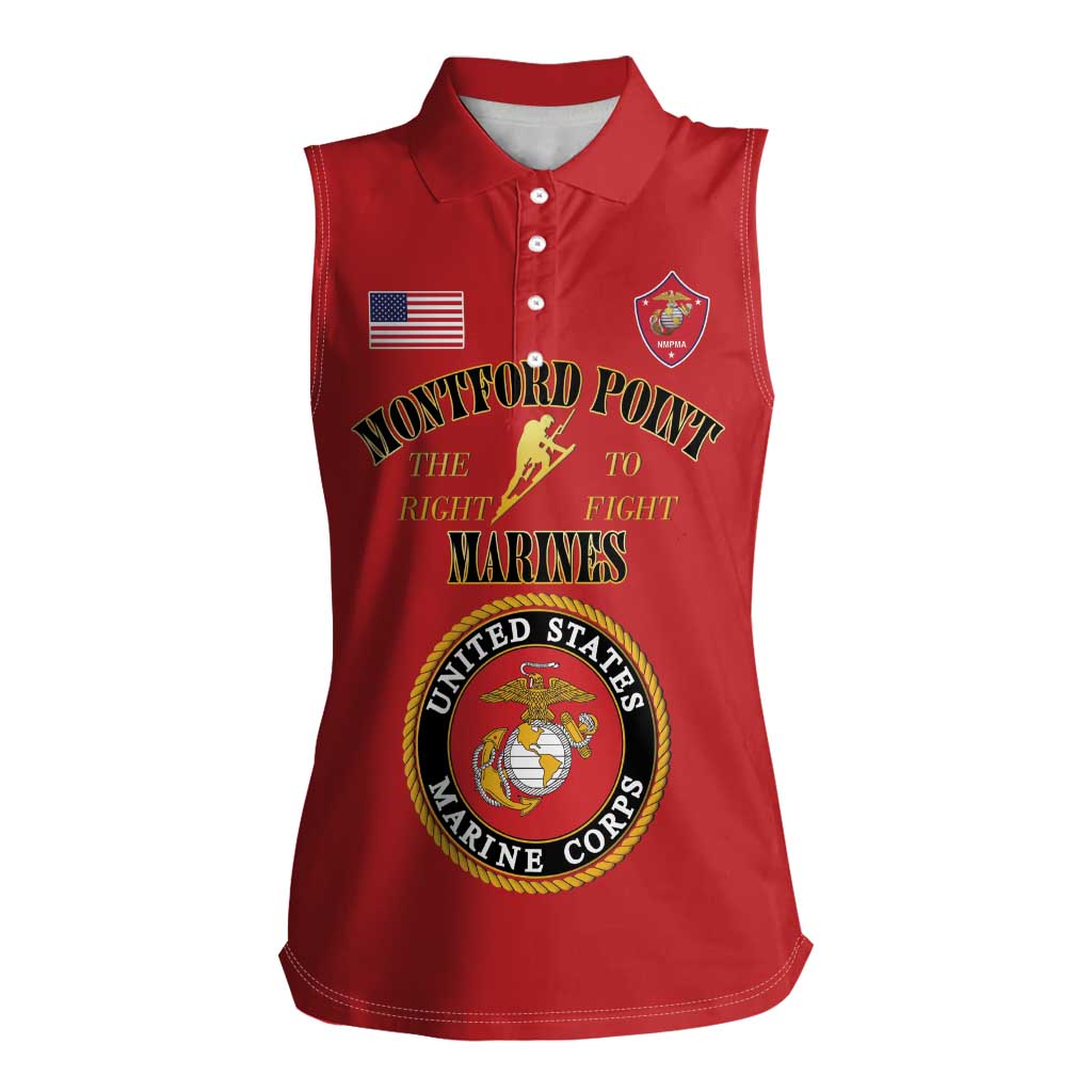 African American Marine Corps Legacy Women Sleeveless Polo Shirt Montford Point Heritage Red - Wonder Print Shop