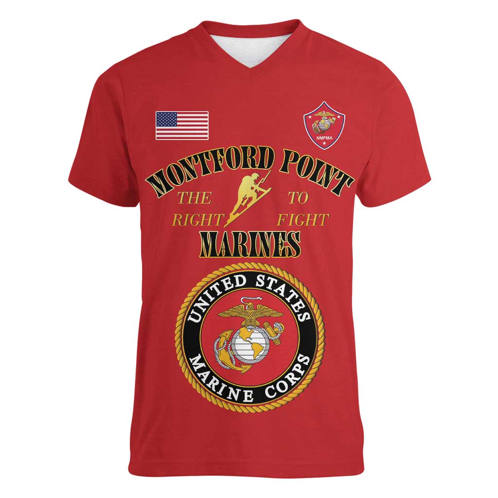 African American Marine Corps Legacy Women V-Neck T-Shirt Montford Point Heritage Red - Wonder Print Shop