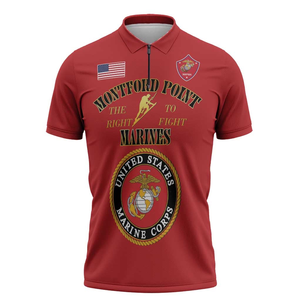 African American Marine Corps Legacy Zipper Polo Shirt Montford Point Heritage Red - Wonder Print Shop