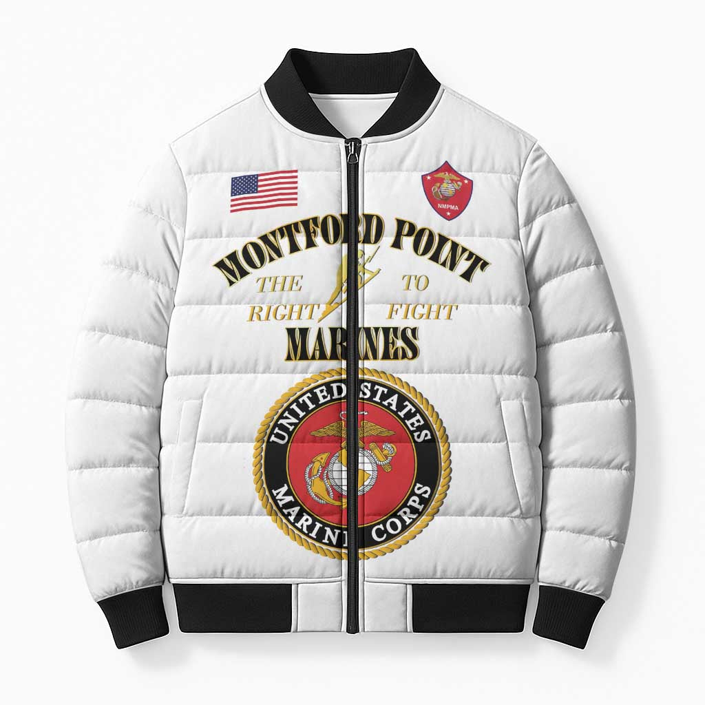 African American Marine Corps Legacy Bomber Puffer Jacket Montford Point Heritage White - Wonder Print Shop
