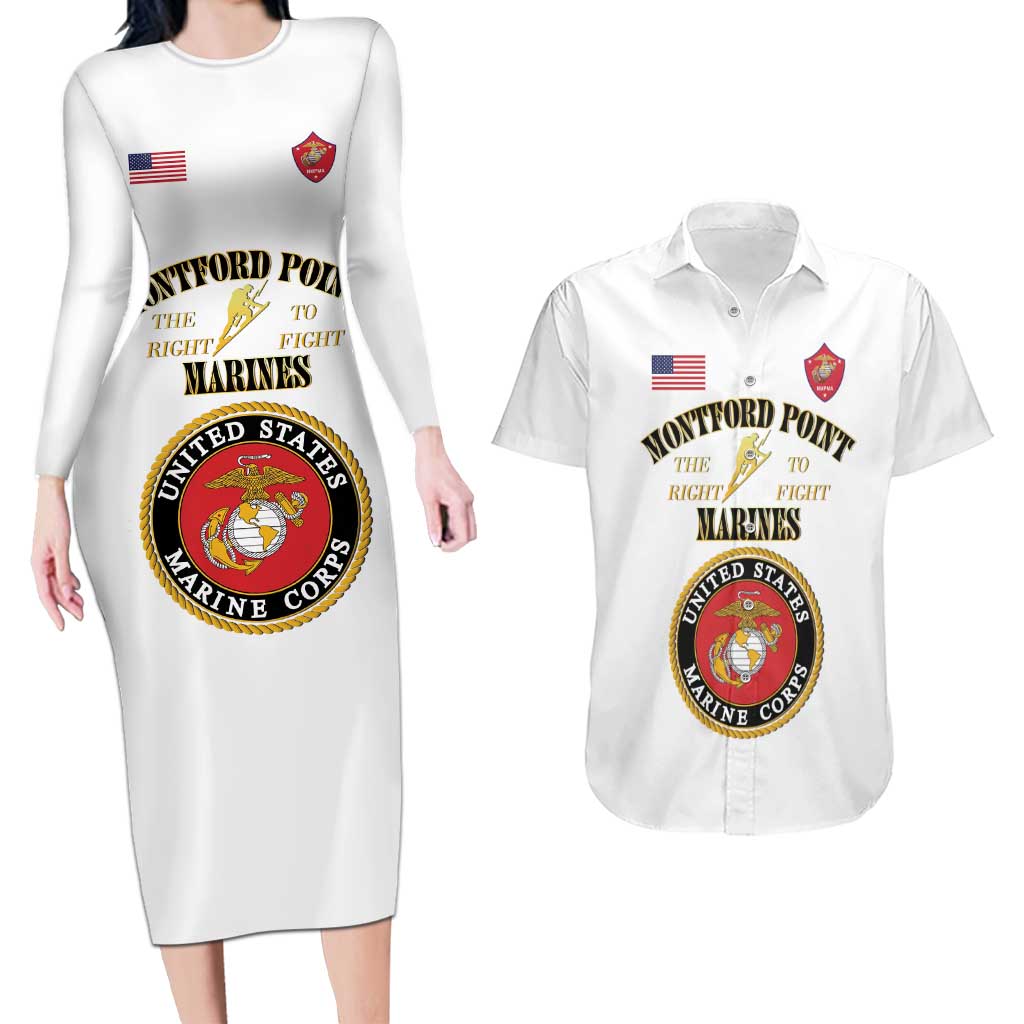 African American Marine Corps Legacy Couples Matching Long Sleeve Bodycon Dress and Hawaiian Shirt Montford Point Heritage White - Wonder Print Shop