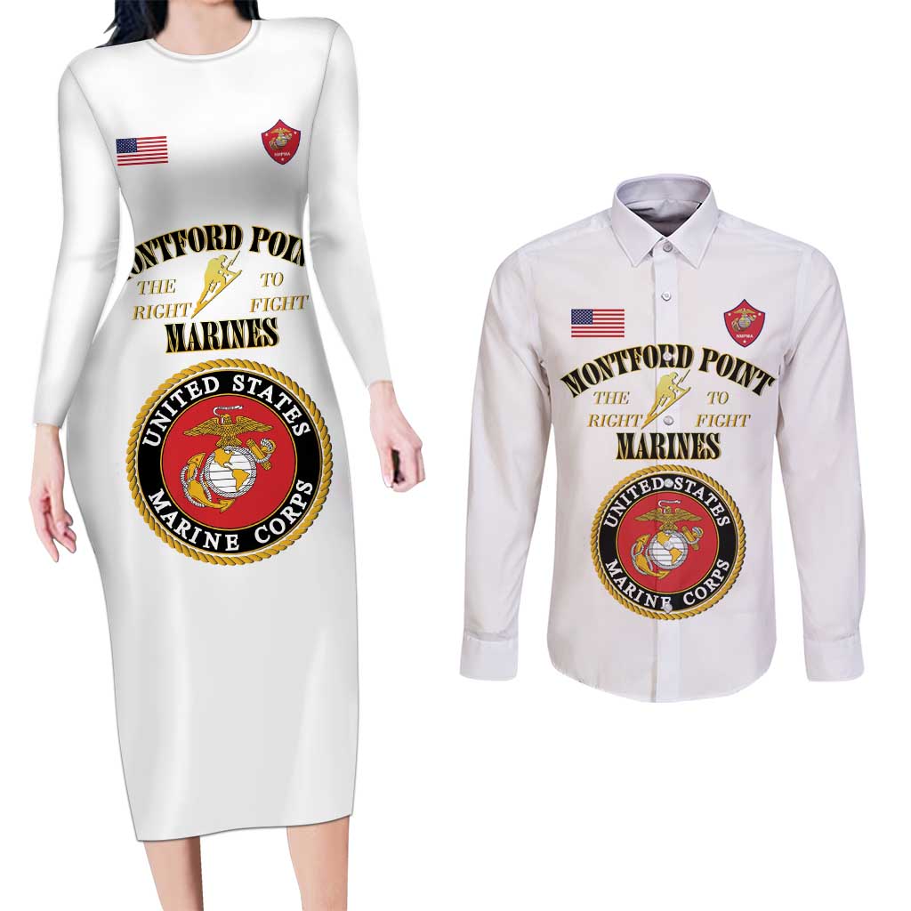 African American Marine Corps Legacy Couples Matching Long Sleeve Bodycon Dress and Long Sleeve Button Shirt Montford Point Heritage White - Wonder Print Shop