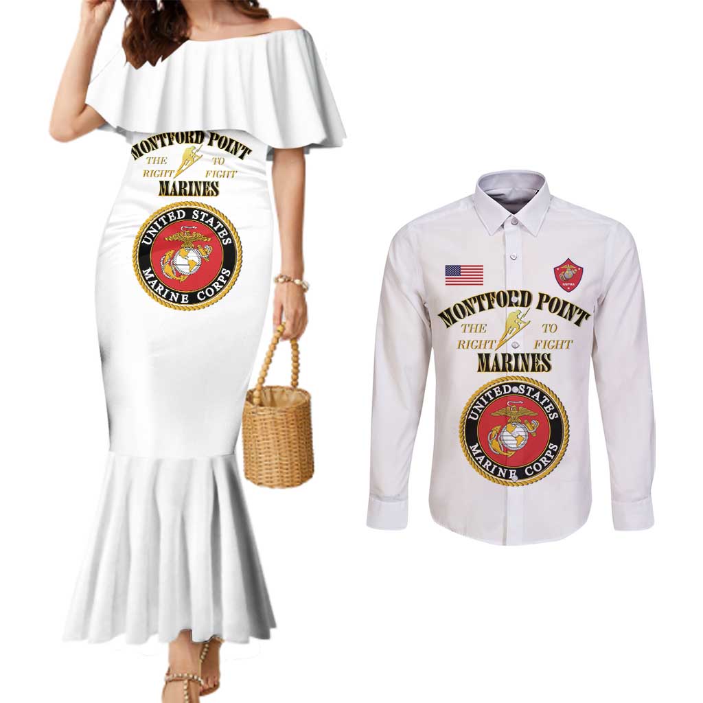 African American Marine Corps Legacy Couples Matching Mermaid Dress and Long Sleeve Button Shirt Montford Point Heritage White - Wonder Print Shop