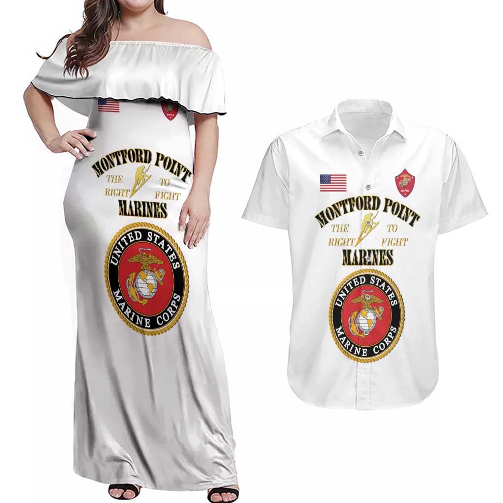 African American Marine Corps Legacy Couples Matching Off Shoulder Maxi Dress and Hawaiian Shirt Montford Point Heritage White - Wonder Print Shop