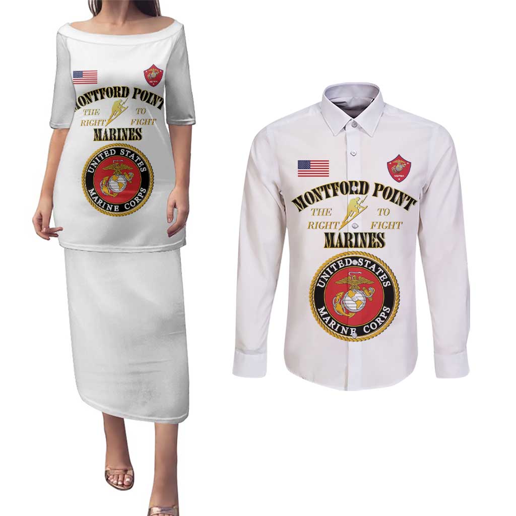 African American Marine Corps Legacy Couples Matching Puletasi and Long Sleeve Button Shirt Montford Point Heritage White - Wonder Print Shop