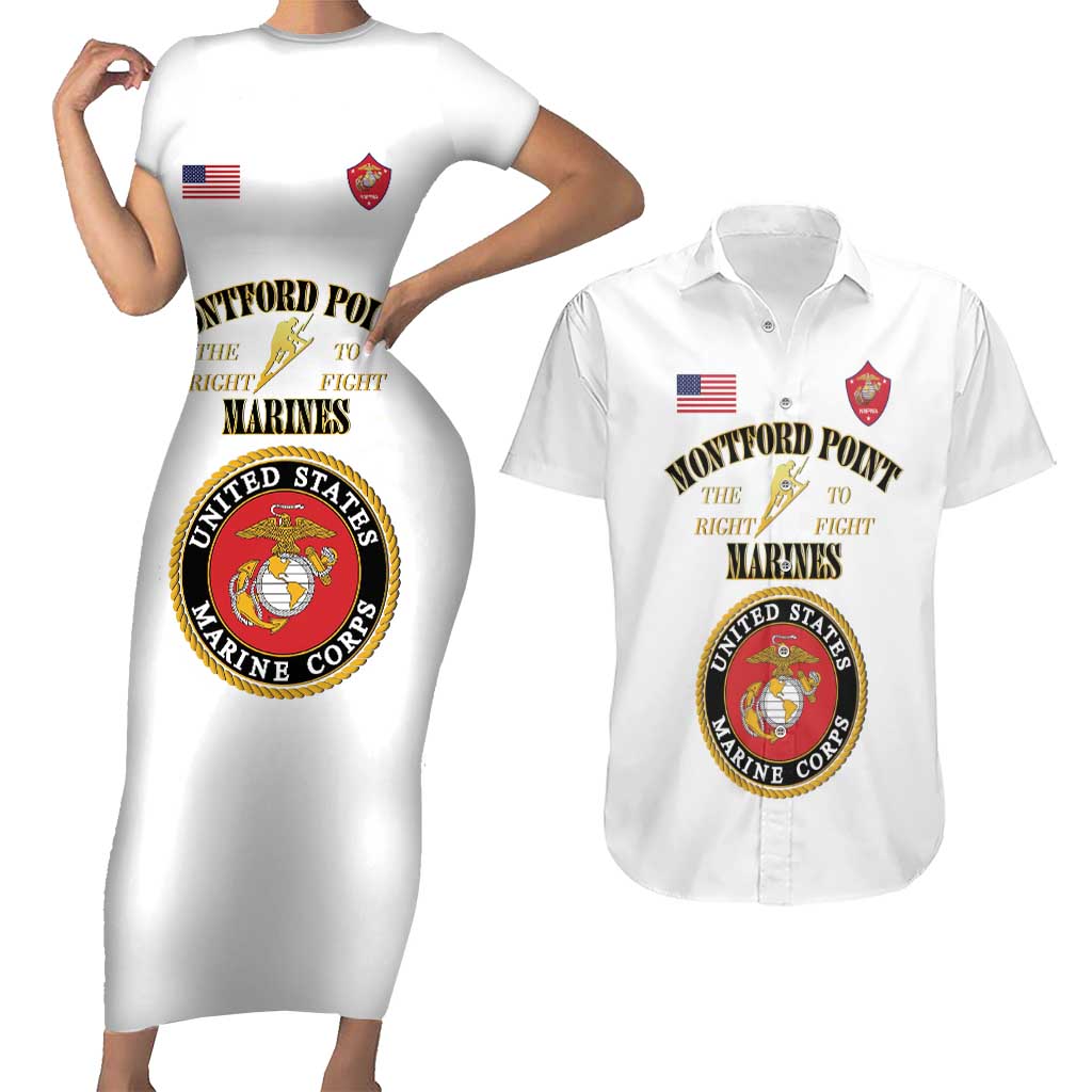 African American Marine Corps Legacy Couples Matching Short Sleeve Bodycon Dress and Hawaiian Shirt Montford Point Heritage White - Wonder Print Shop