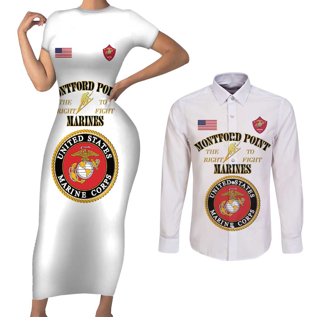 African American Marine Corps Legacy Couples Matching Short Sleeve Bodycon Dress and Long Sleeve Button Shirt Montford Point Heritage White - Wonder Print Shop