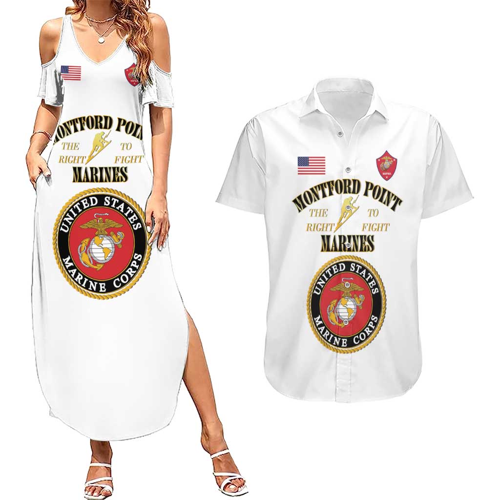 African American Marine Corps Legacy Couples Matching Summer Maxi Dress and Hawaiian Shirt Montford Point Heritage White - Wonder Print Shop