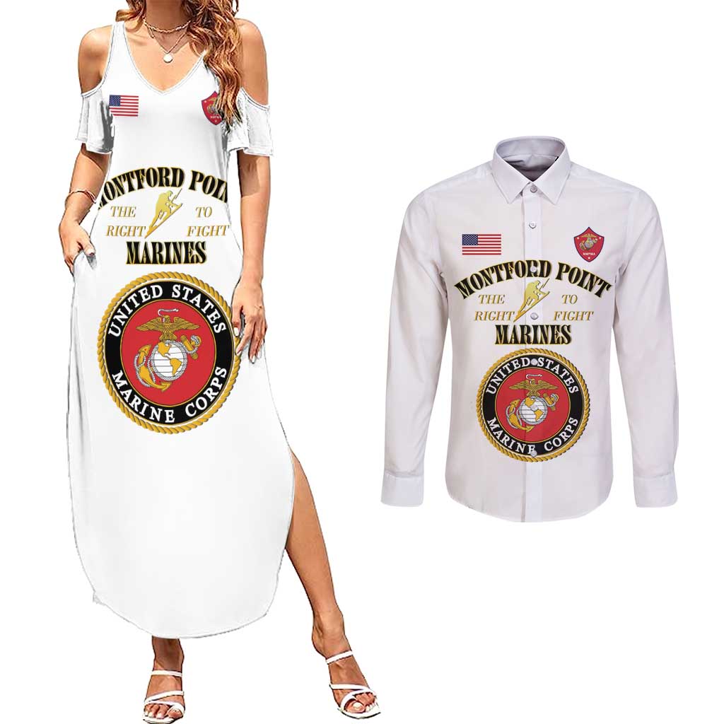African American Marine Corps Legacy Couples Matching Summer Maxi Dress and Long Sleeve Button Shirt Montford Point Heritage White - Wonder Print Shop