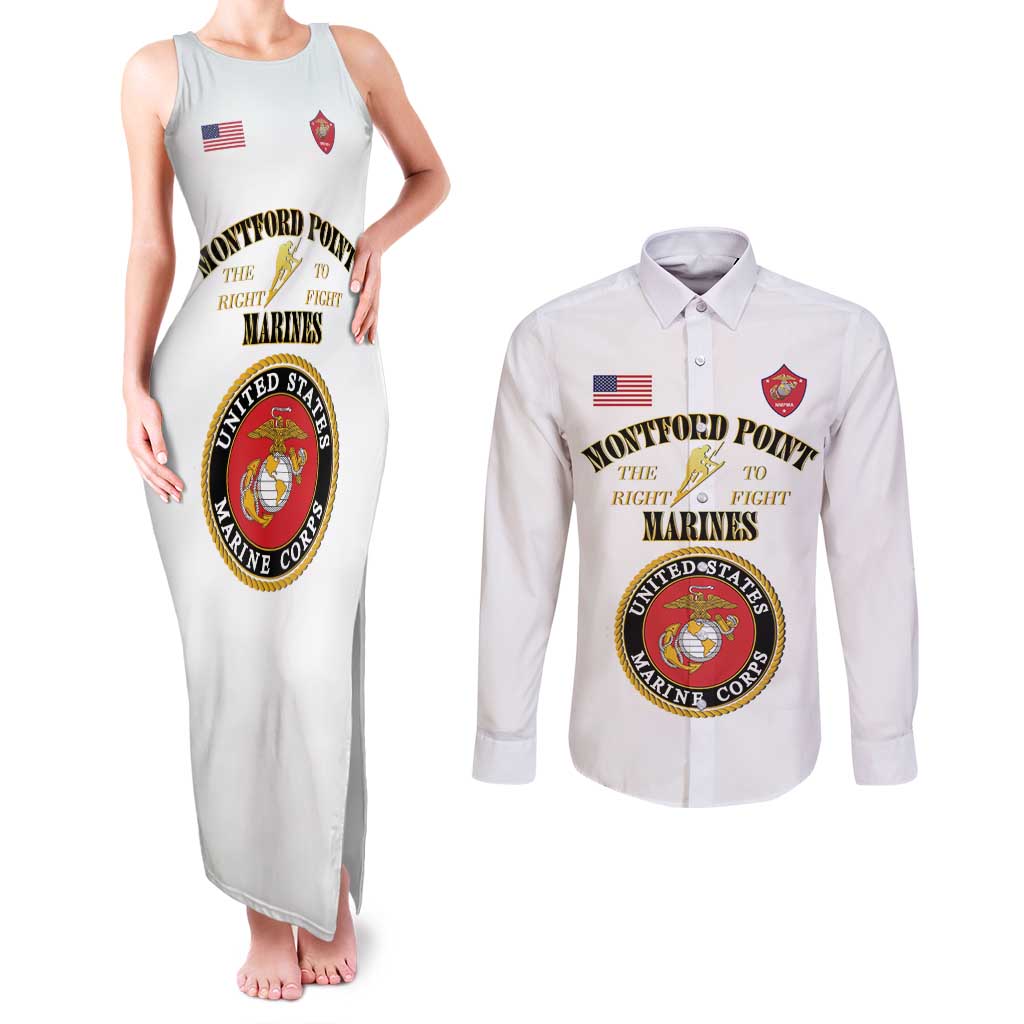 African American Marine Corps Legacy Couples Matching Tank Maxi Dress and Long Sleeve Button Shirt Montford Point Heritage White - Wonder Print Shop