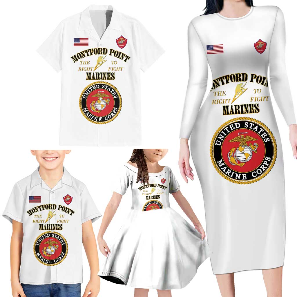 African American Marine Corps Legacy Family Matching Long Sleeve Bodycon Dress and Hawaiian Shirt Montford Point Heritage White - Wonder Print Shop