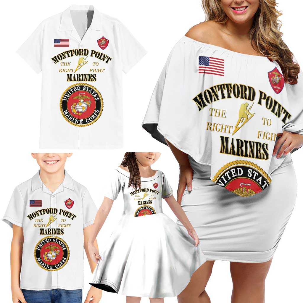 African American Marine Corps Legacy Family Matching Off Shoulder Short Dress and Hawaiian Shirt Montford Point Heritage White - Wonder Print Shop