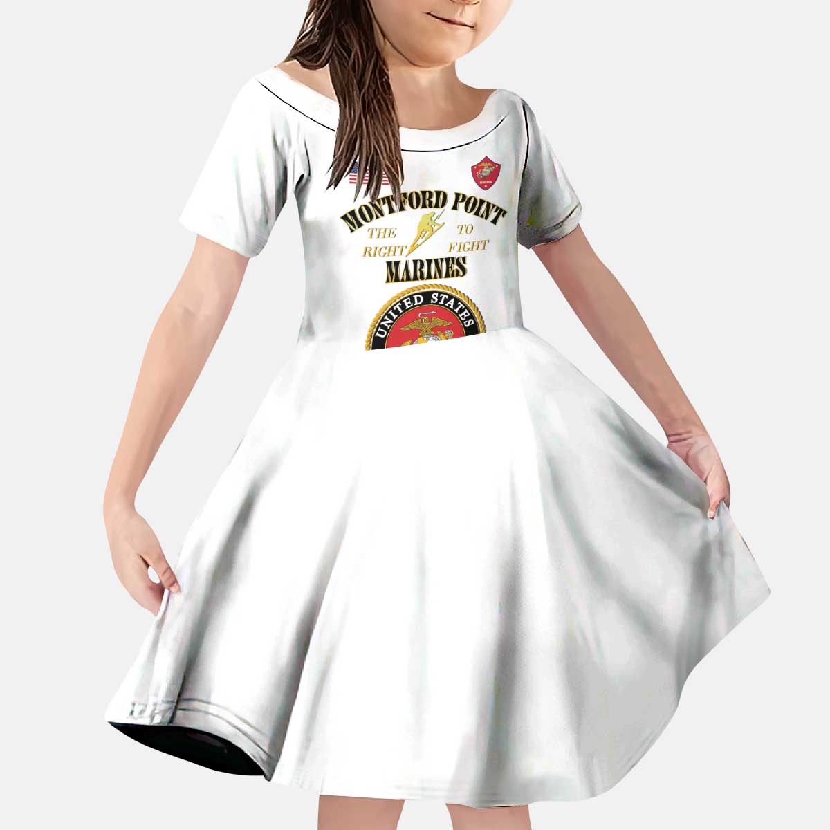 African American Marine Corps Legacy Kid Short Sleeve Dress Montford Point Heritage White - Wonder Print Shop