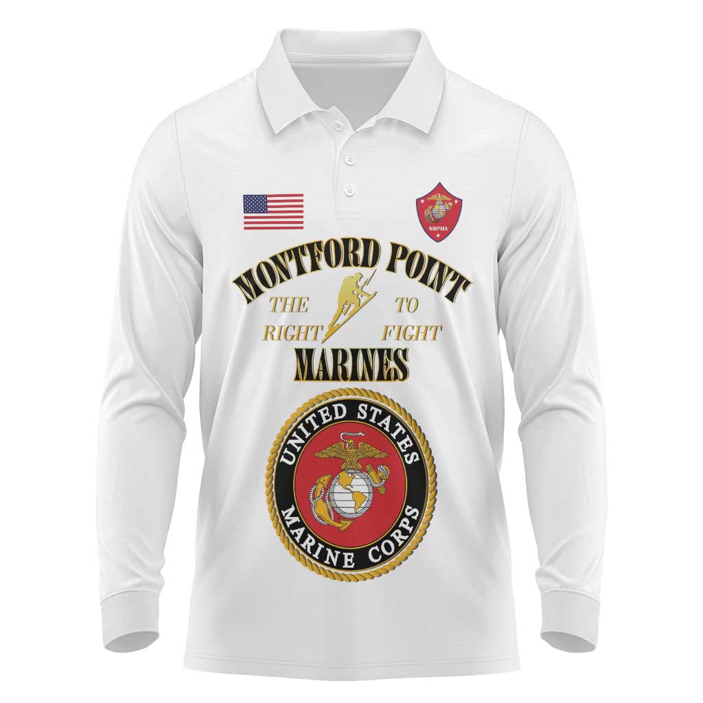 African American Marine Corps Legacy Long Sleeve Polo Shirt Montford Point Heritage White - Wonder Print Shop