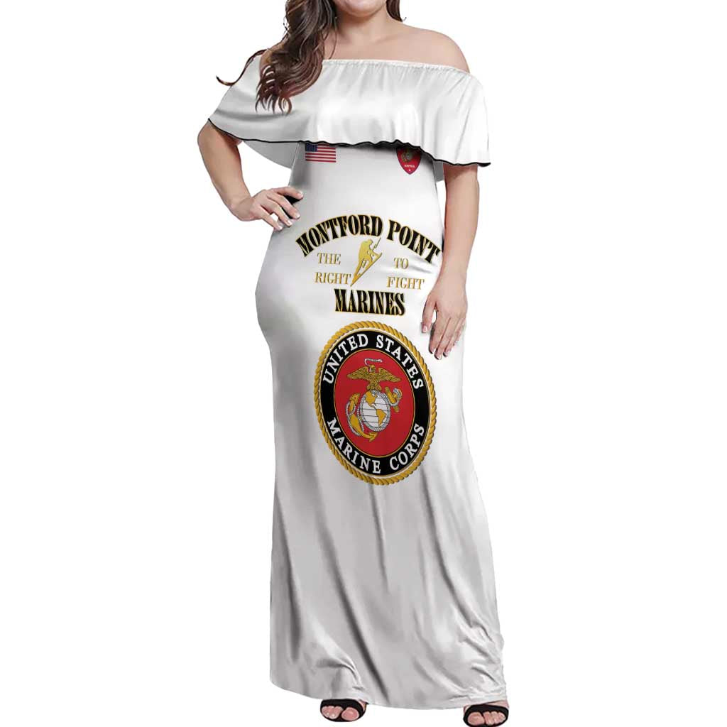 African American Marine Corps Legacy Off Shoulder Maxi Dress Montford Point Heritage White - Wonder Print Shop