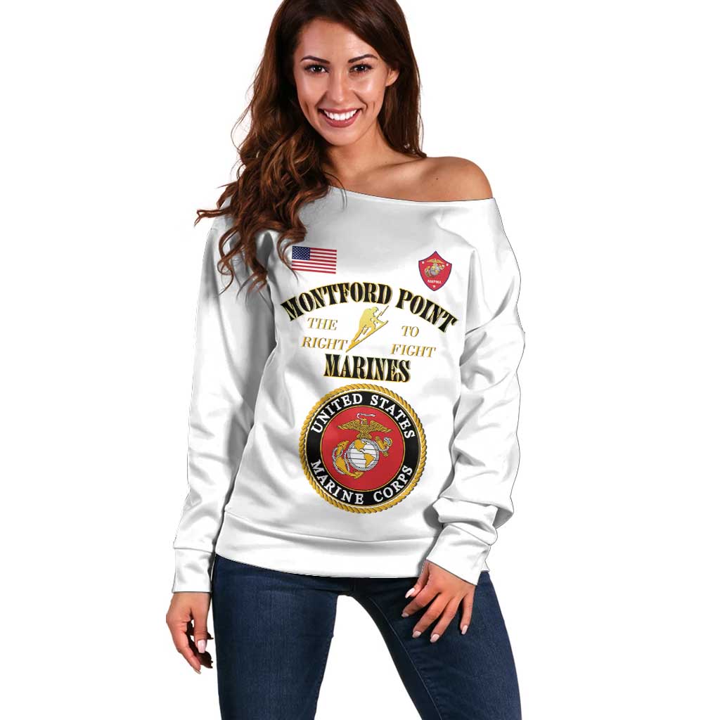 African American Marine Corps Legacy Off Shoulder Sweater Montford Point Heritage White - Wonder Print Shop