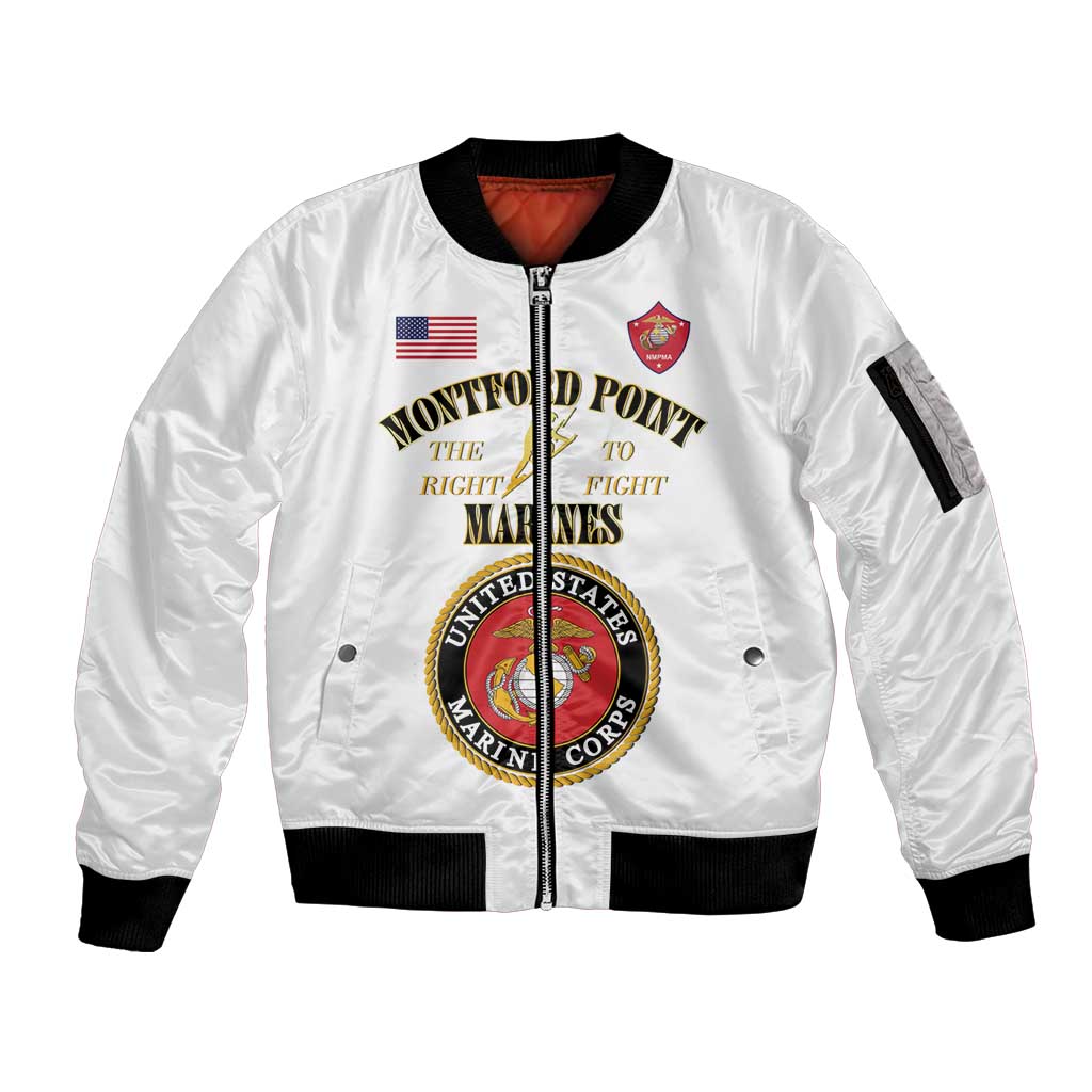 African American Marine Corps Legacy Sleeve Zip Bomber Jacket Montford Point Heritage White - Wonder Print Shop